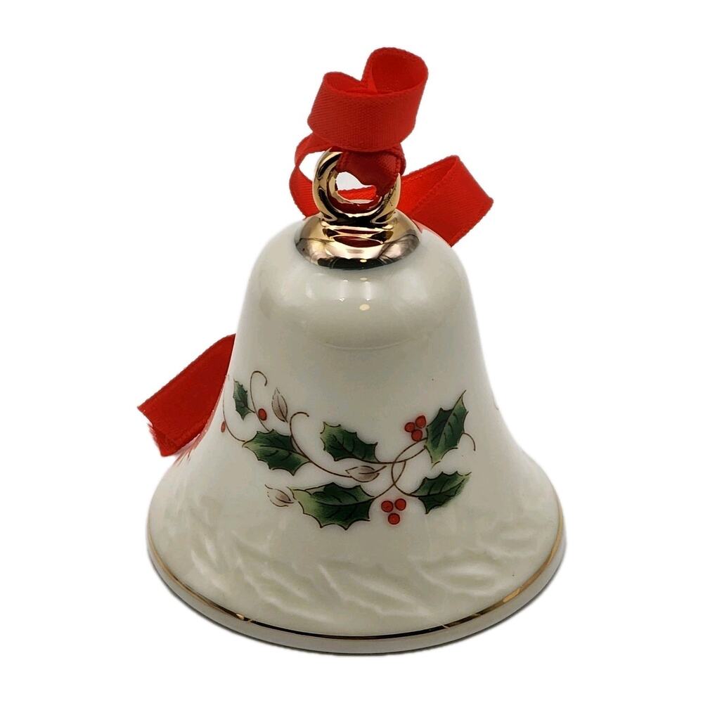 Royal Limited Holly Holiday Porcelain Mini Bell Gold Accents VTG 1987 Boxed